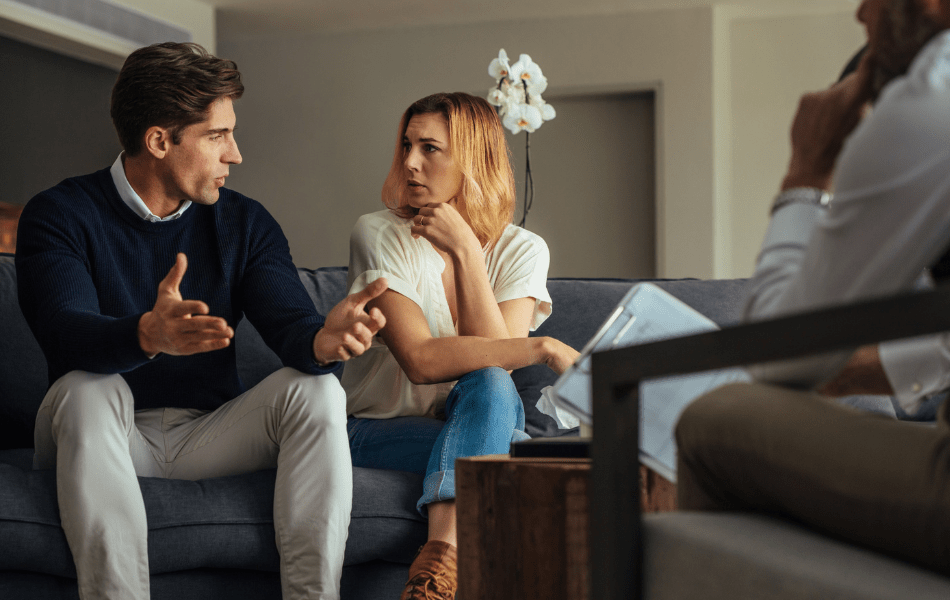 Couple reconnecting during a therapy session